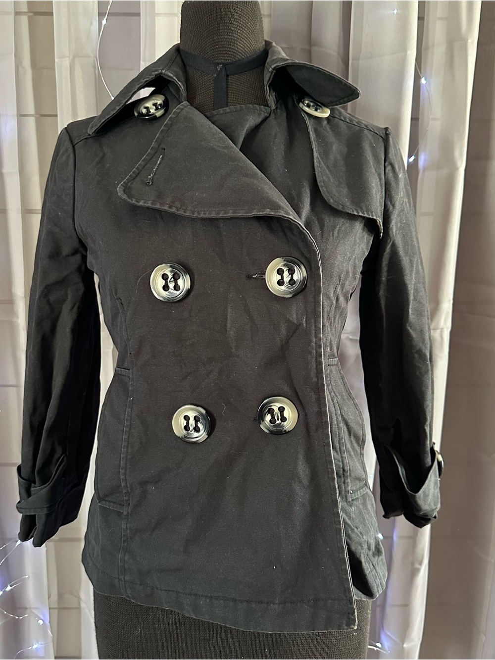 Y2K urban behavior black large button jacket Sz M 100% cotton shell
